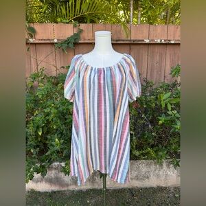 Madewell Puff-Sleeve Trapeze Mini Dress in Rainbow Stripe Size M